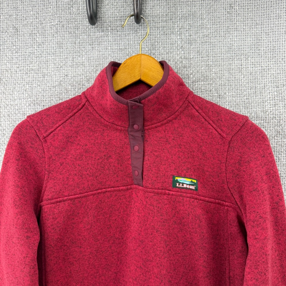 LL Bean Sweater Fleece Pullover Women's Med Red Snap‎ Mock Neck Outdoor Pockets
